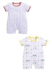 Half Sleeve Romper for Boys - Tan & Green