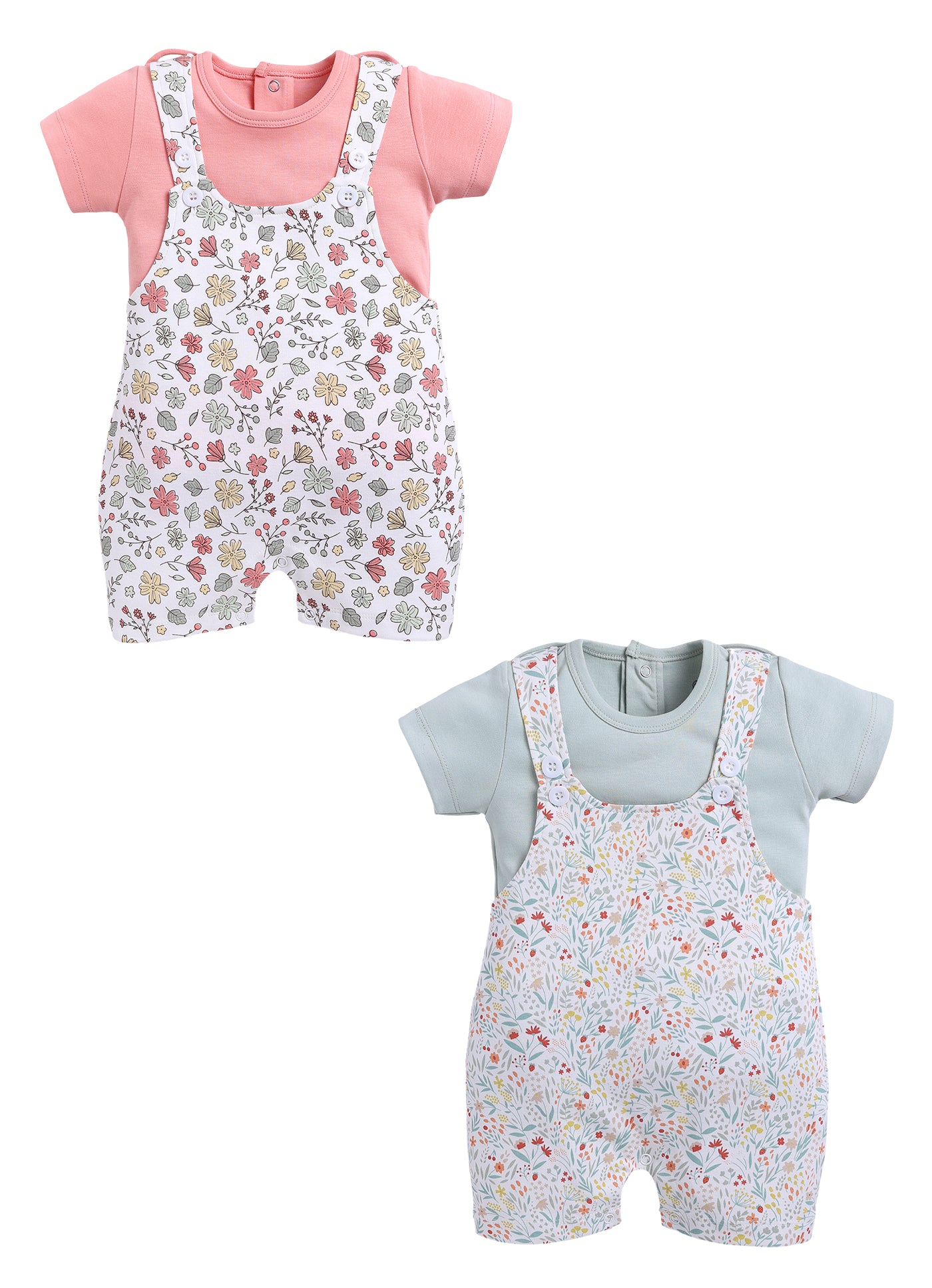 Half Sleeve Dungaree for Girls - Mint & Teal