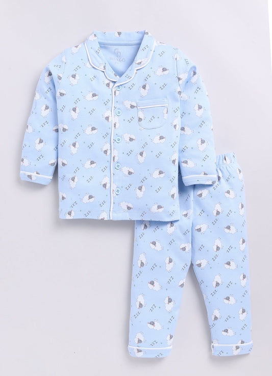 Cute Sheep Printed Baby Boy Night Suit-SKY BLUE