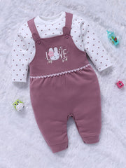 Dungaree - Dusty Mauve Bunny Heart Printed