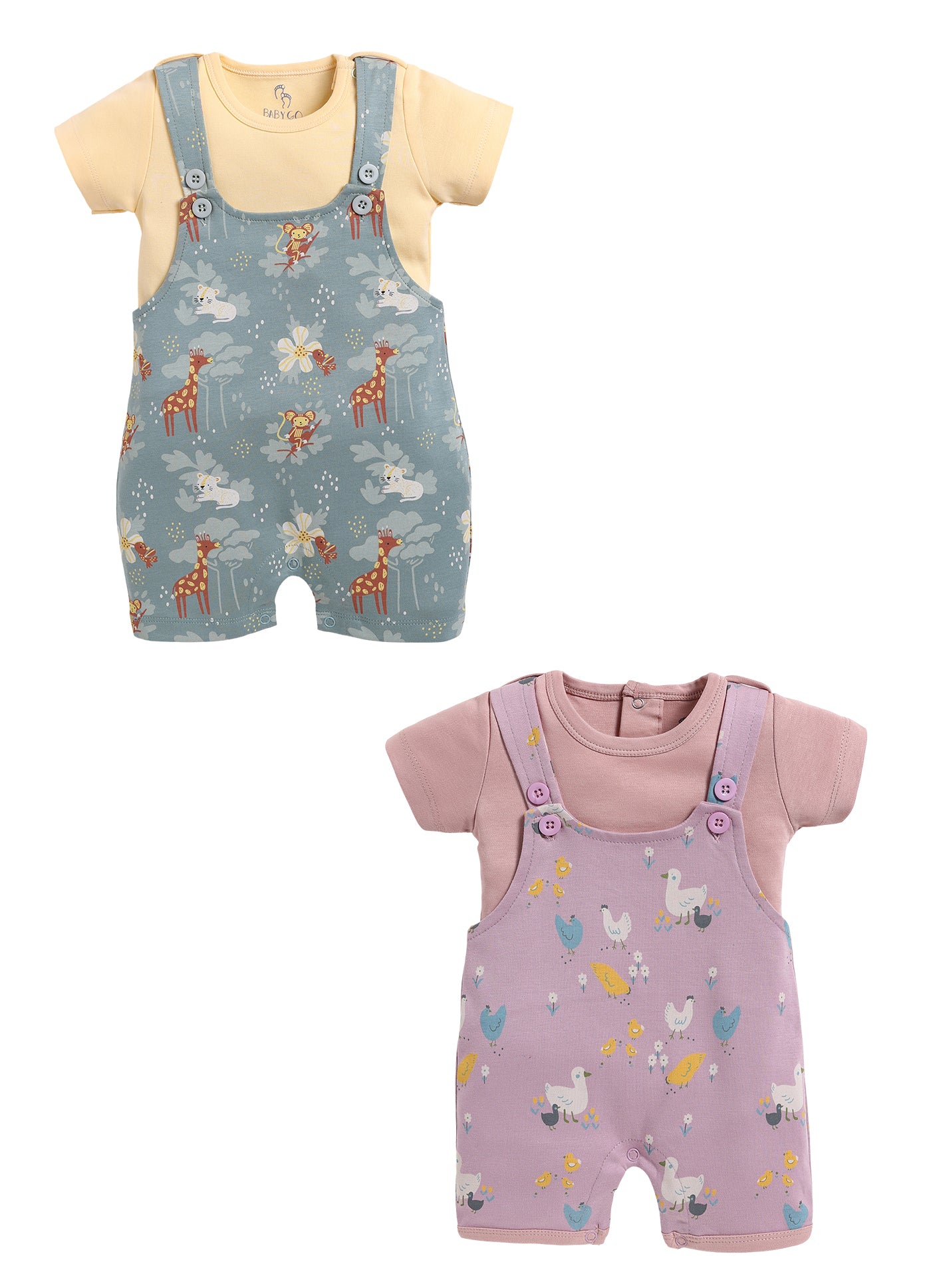 Half Sleeve Dungaree for Girls - Stone & Olive