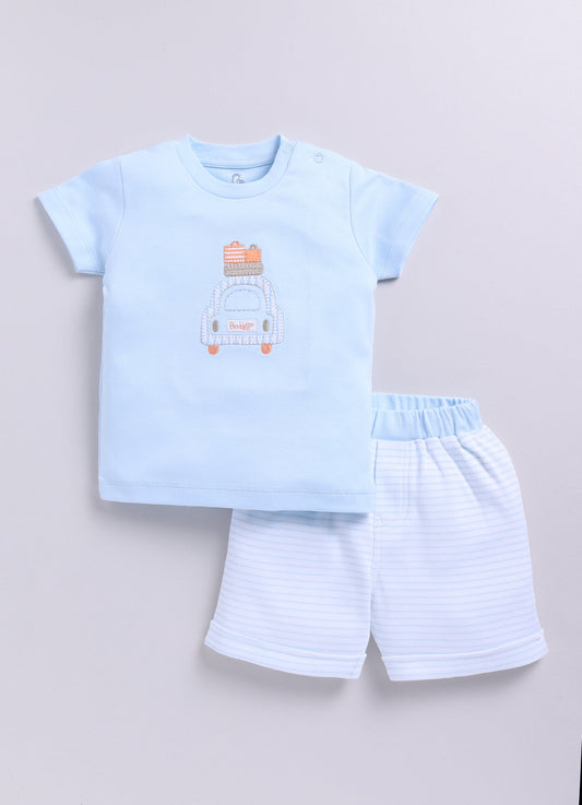 Baby Boy Summer Adventure Half T Shirt & Short Set-Sky