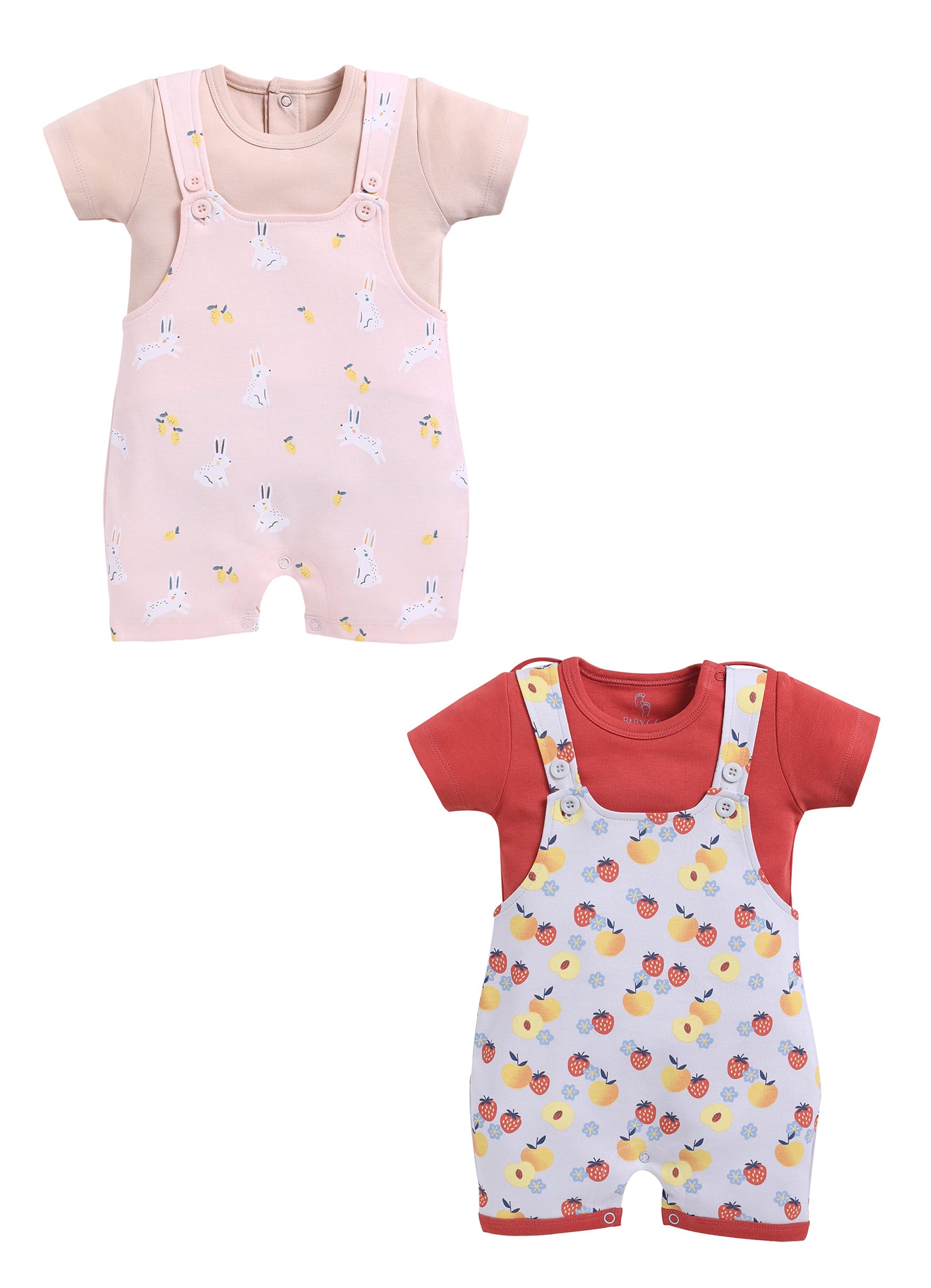 Half Sleeve Dungaree for Girls - Peach & Rose