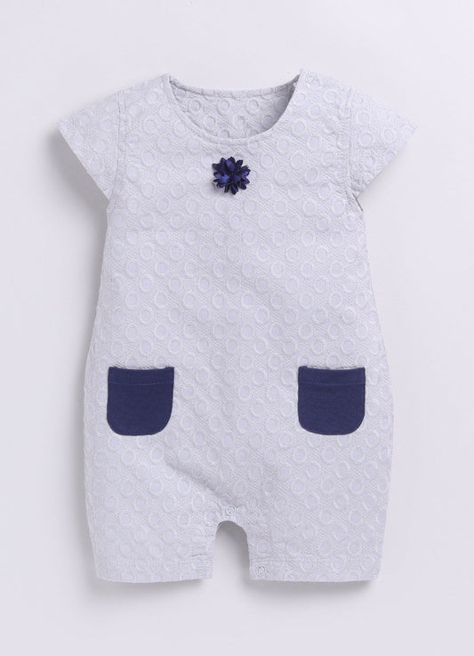 Cute Baby Girl Romper With Flower-GREY