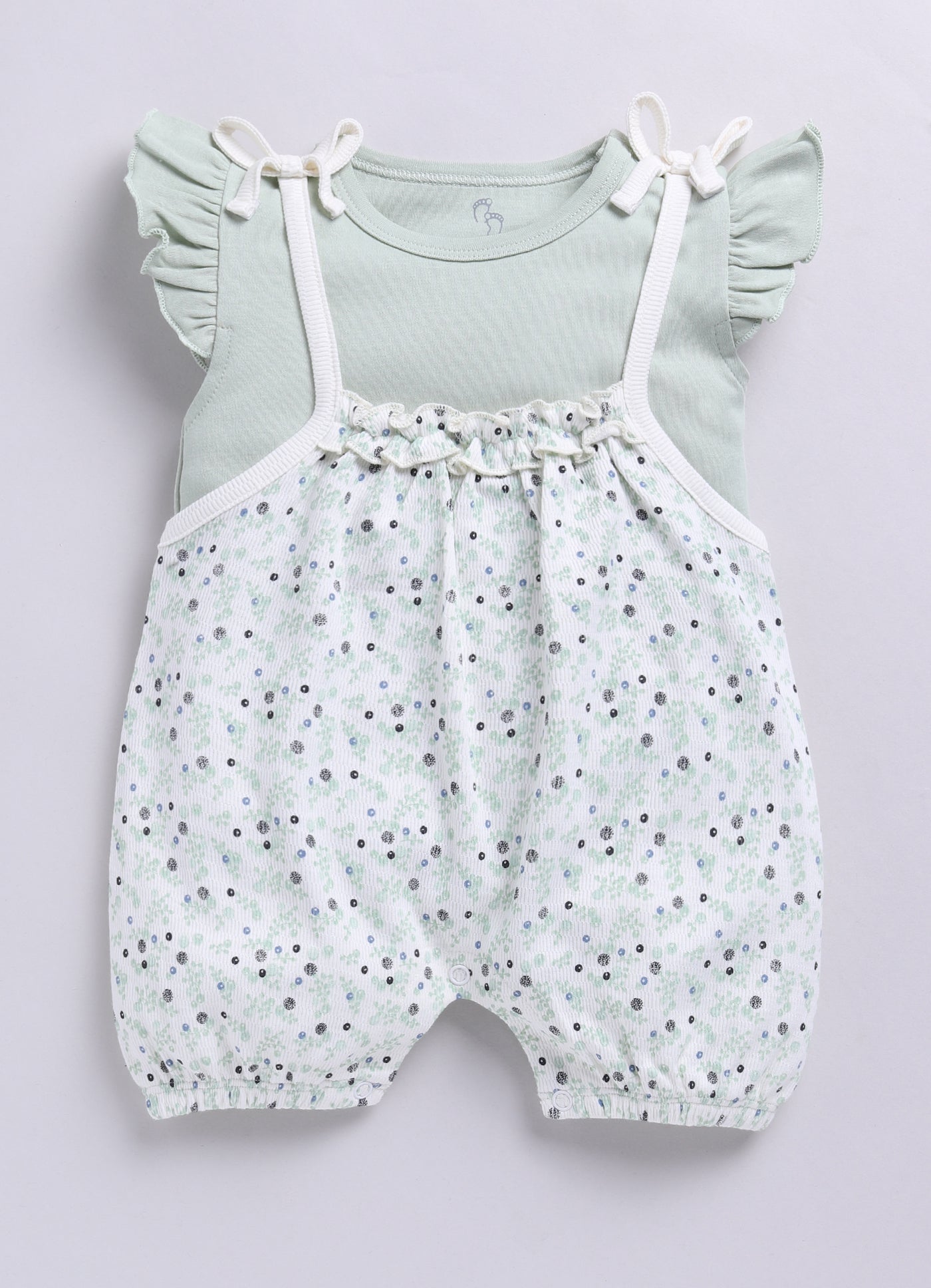 Baby Girl Light Green Floral Romper with Bows-PISTA GREEN