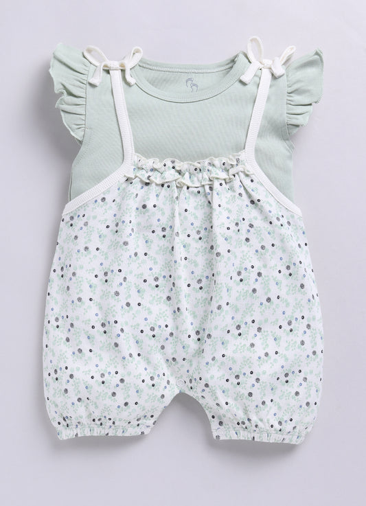 Baby Girl Light Green Floral Romper with Bows-PISTA GREEN