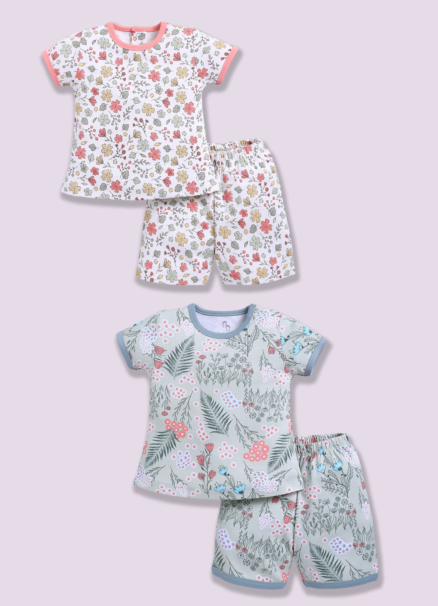 Half-Sleeve Top & Bottom For Girls - Teal & Sage