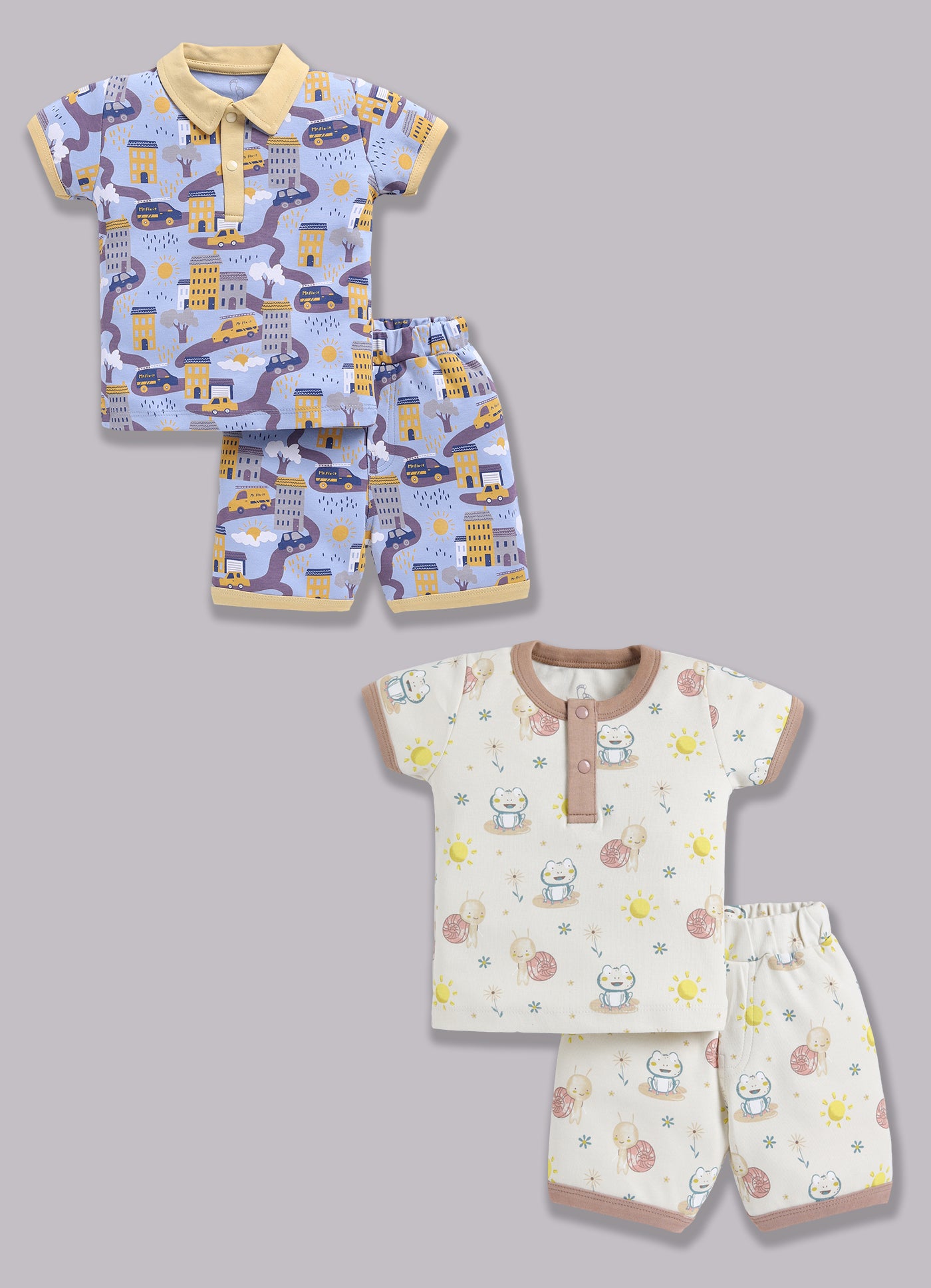 Half Sleeve Top & Bottom for Boys - Yellow & Beige