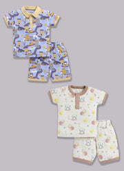 Half Sleeve Top & Bottom for Boys - Yellow & Beige