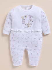Full Sleeve Romper for Girls – White Trimmed Embroidered