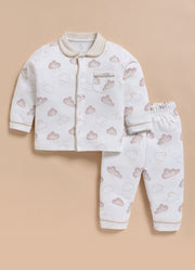 Full-Sleeve Nightsuits for Boys - White Starry Rainy Clouds