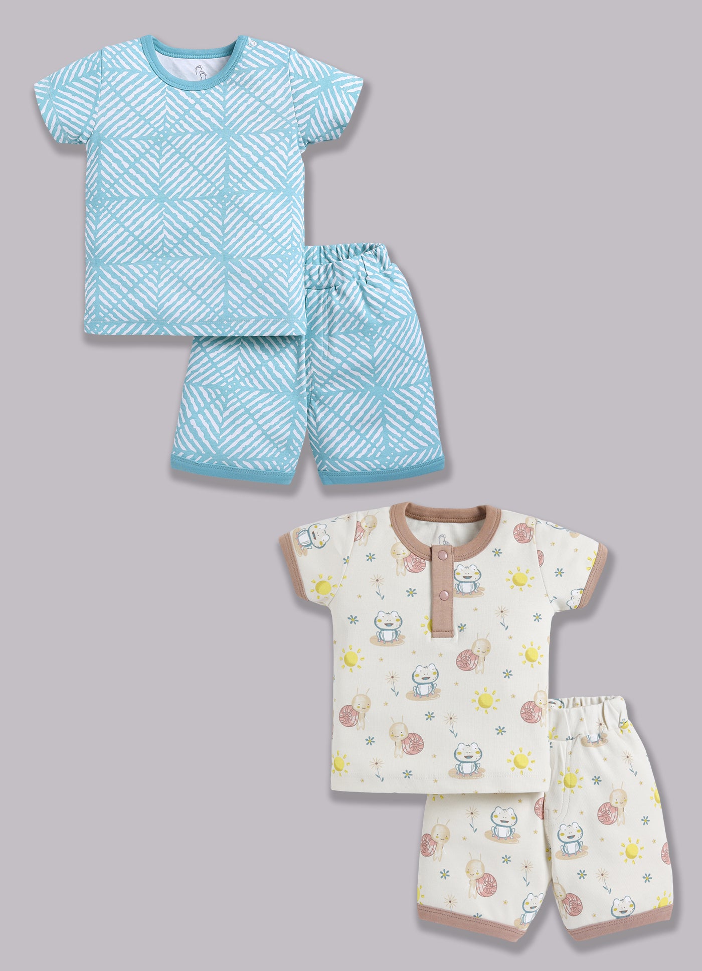 Half Sleeve Top & Bottom for Boys - Sea Green & Beige
