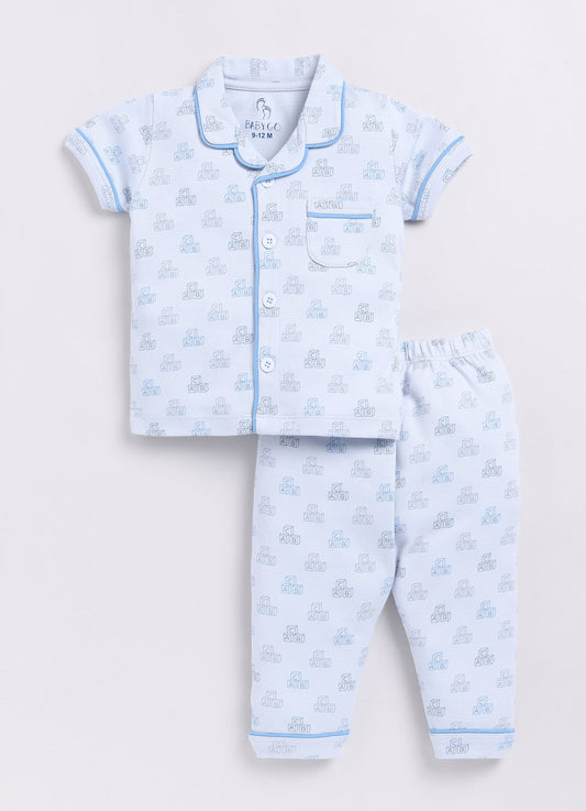 Playful ABC Printed Baby Boy Half Sleeves Night Suit-PINK