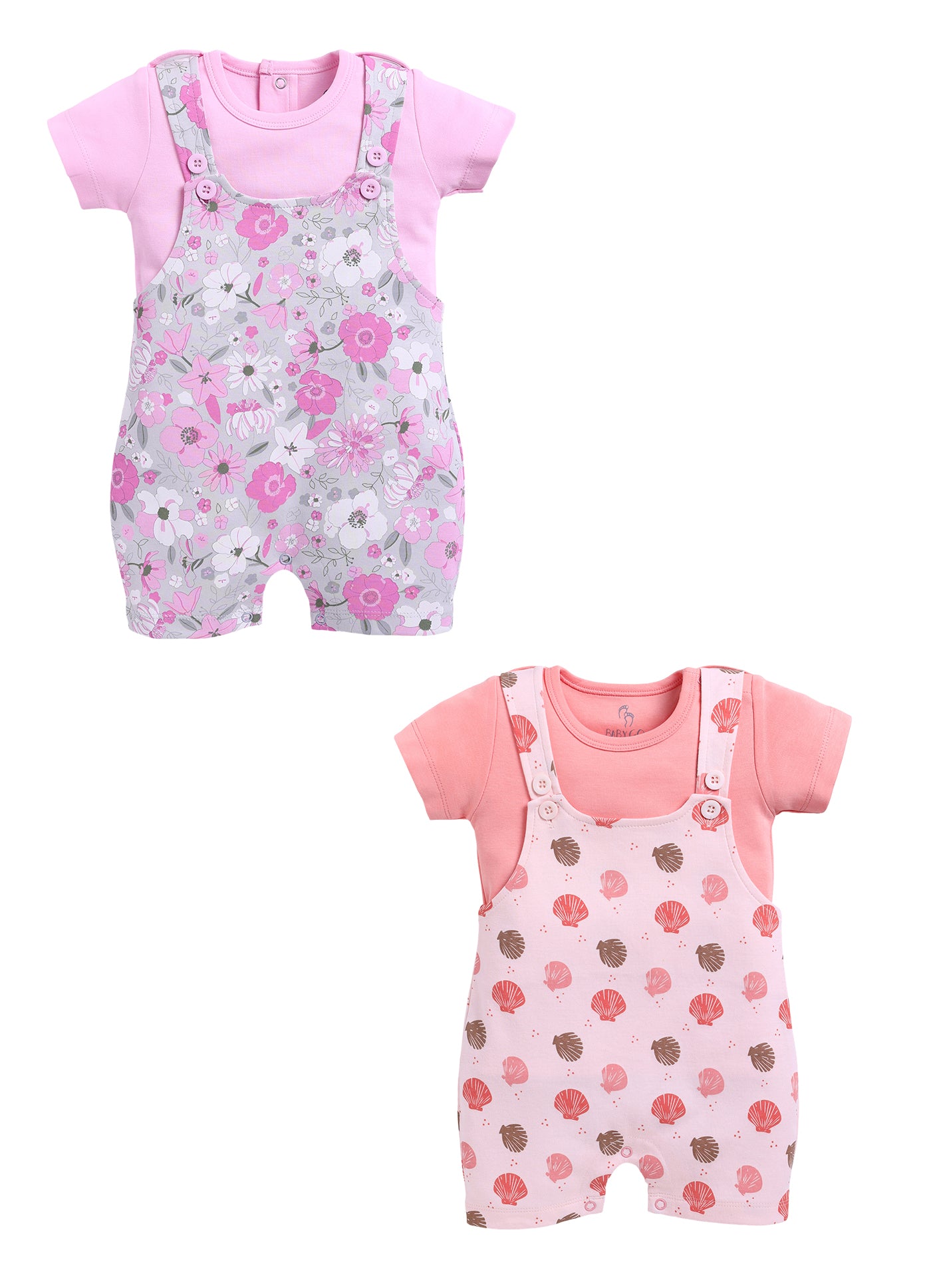 Half Sleeve Dungaree for Girls - Pink & Coral