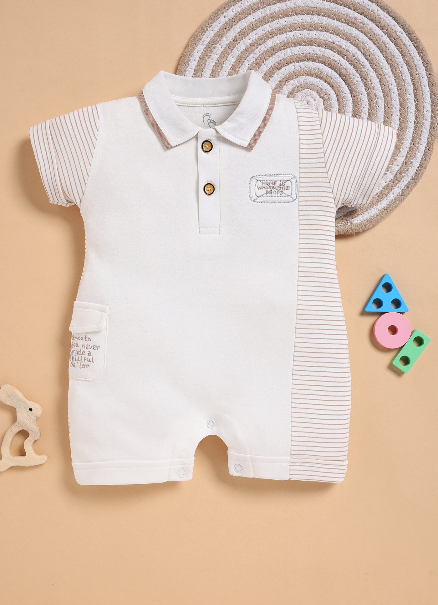 Half-Sleeve Romper for Boys – White Polo Romper