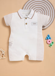 Half-Sleeve Romper for Boys – White Polo Romper