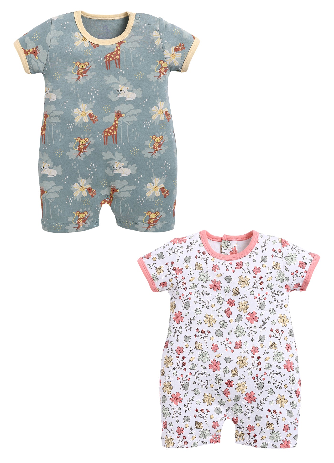 Half Sleeve Romper for Girls - Teal & Olive