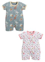 Half Sleeve Romper for Girls - Teal & Olive