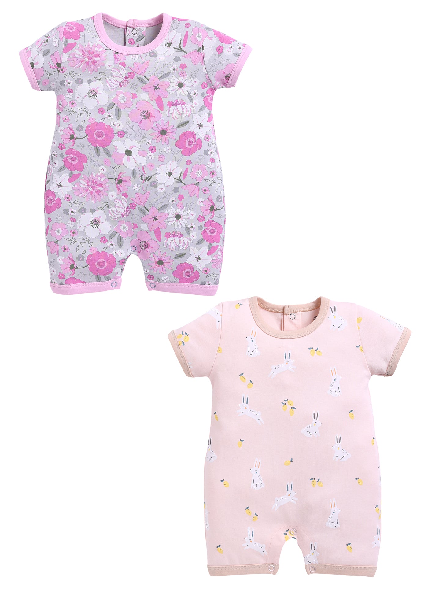 Half Sleeve Romper for Girls - Pink & Rose
