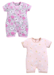 Half Sleeve Romper for Girls - Pink & Rose