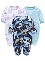 Full Sleeve Romper for Boys - Sea Green & Off-White & Navy