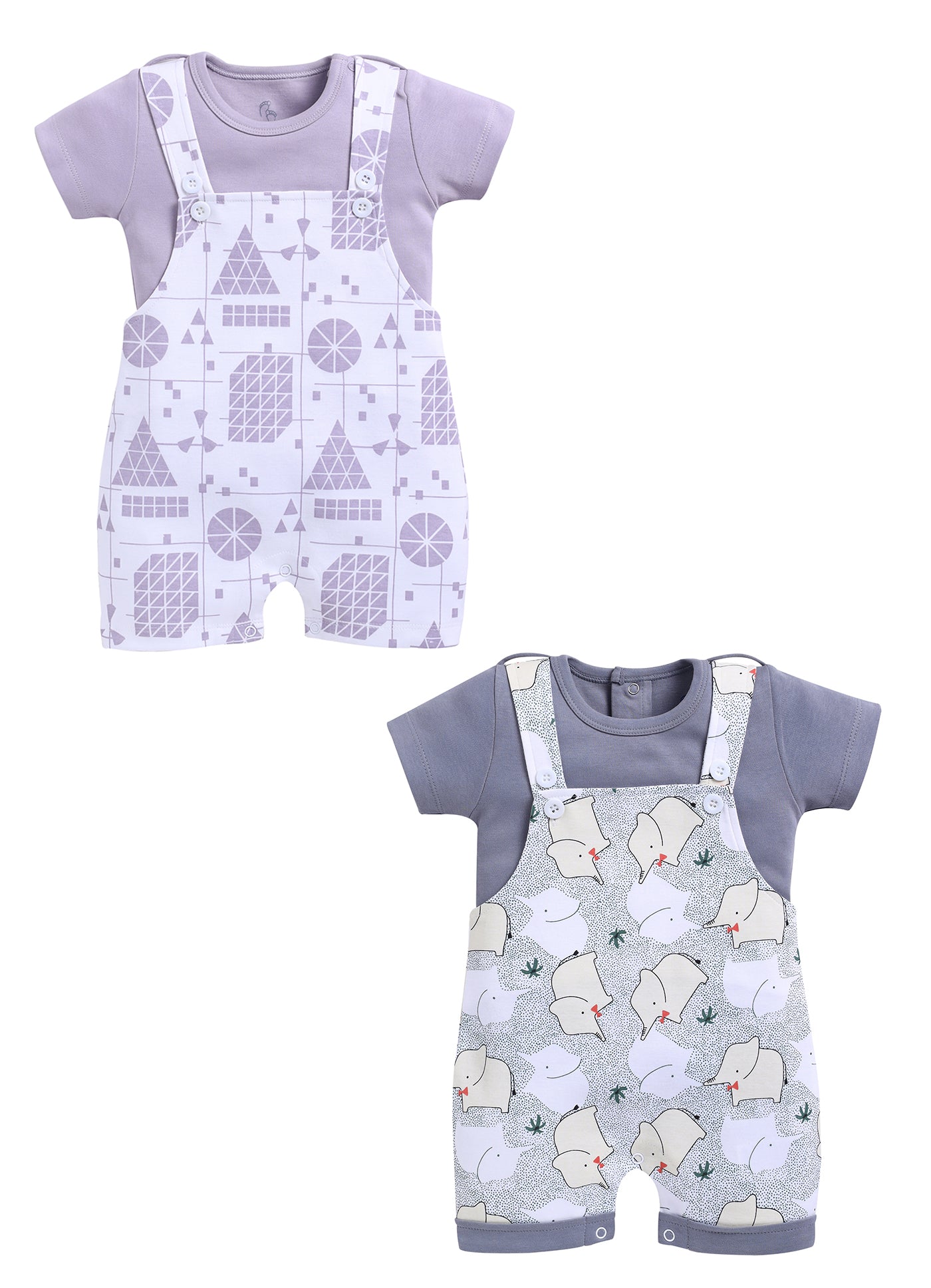 Half Sleeve Dungaree for Boys - Light Green & Off-White