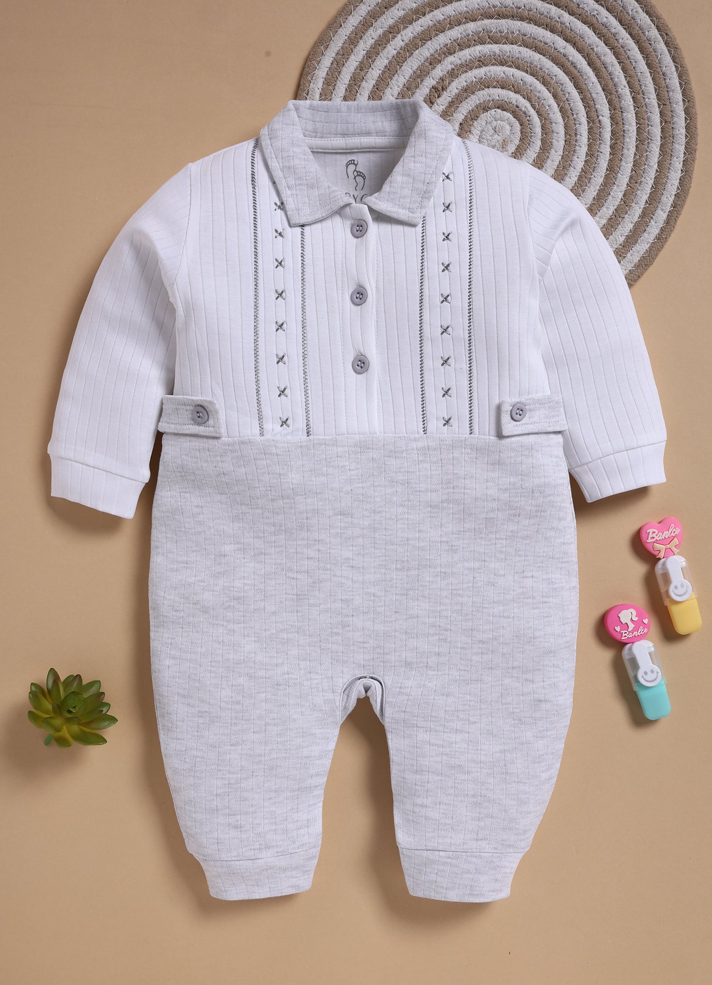 Full Sleeve Romper for Boys – Melange Criss Cross