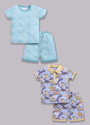 Half Sleeve Top & Bottom for Boys - Sea Green & Yellow