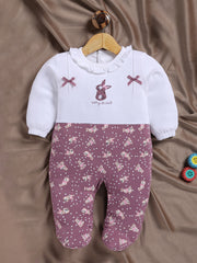 Full Sleeve Romper for Girls – Purple Bunny Embroidered & Polka Dot