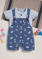 Half Sleeve Dungaree for Boys – Navy Blue Little Dinos