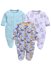 Full Sleeve Romper for Boys - Sea Green & Yellow & Off-White