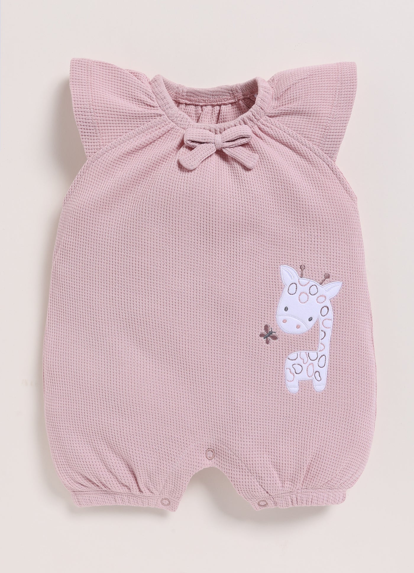 Half-Sleeve Romper for Girls – Light Mauve Cutie Giraffe