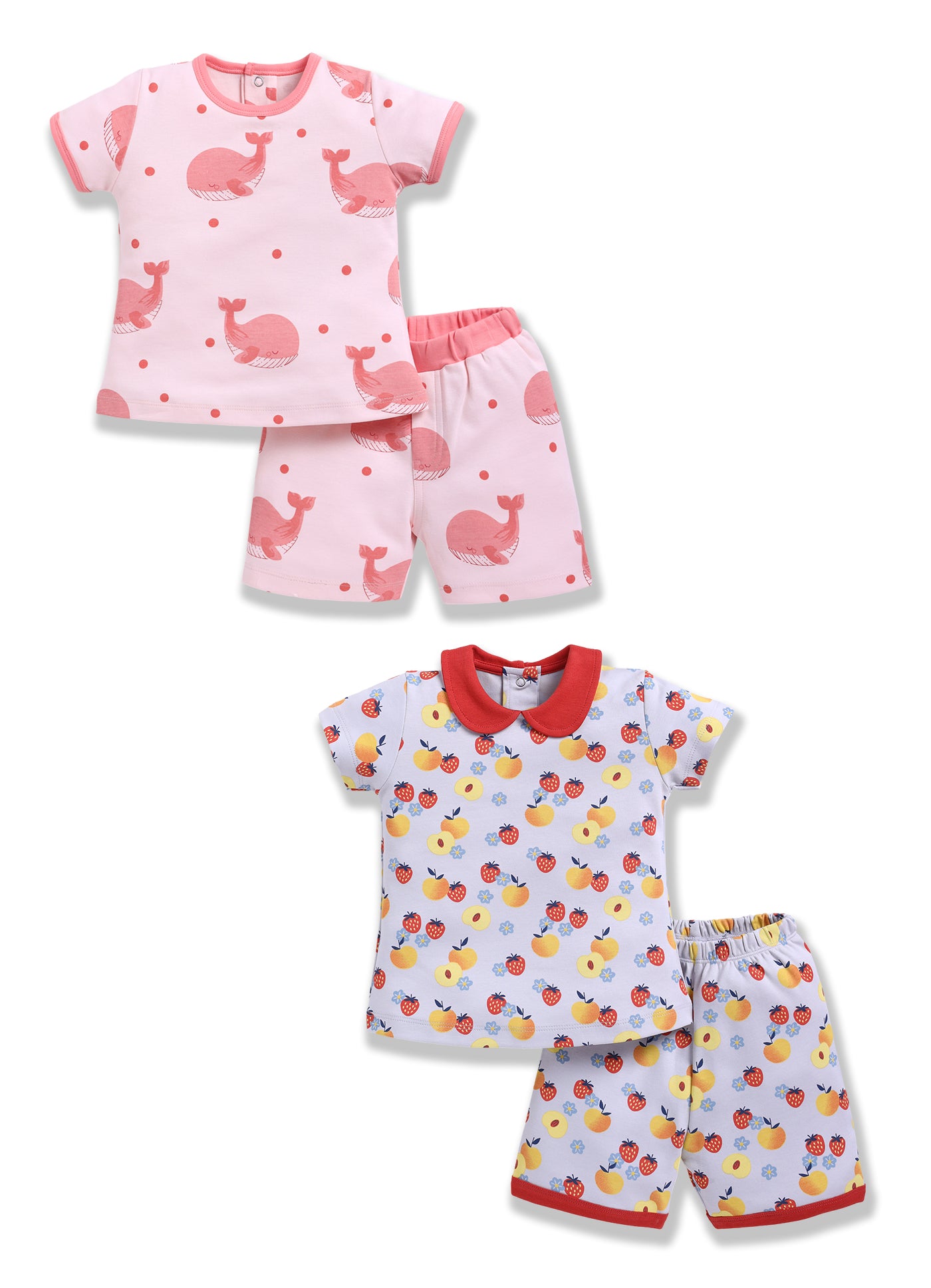 Half-Sleeve Top & Bottom For Girls - Peach & Salmon