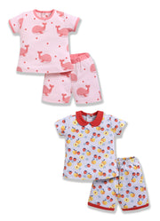 Half-Sleeve Top & Bottom For Girls - Peach & Salmon
