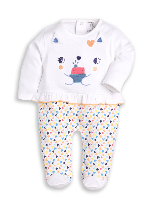 BABY GO 100% Pure Cotton Full Sleeves Rompers/Bodysuit/Sleepsuit for Baby Girl-WHITE