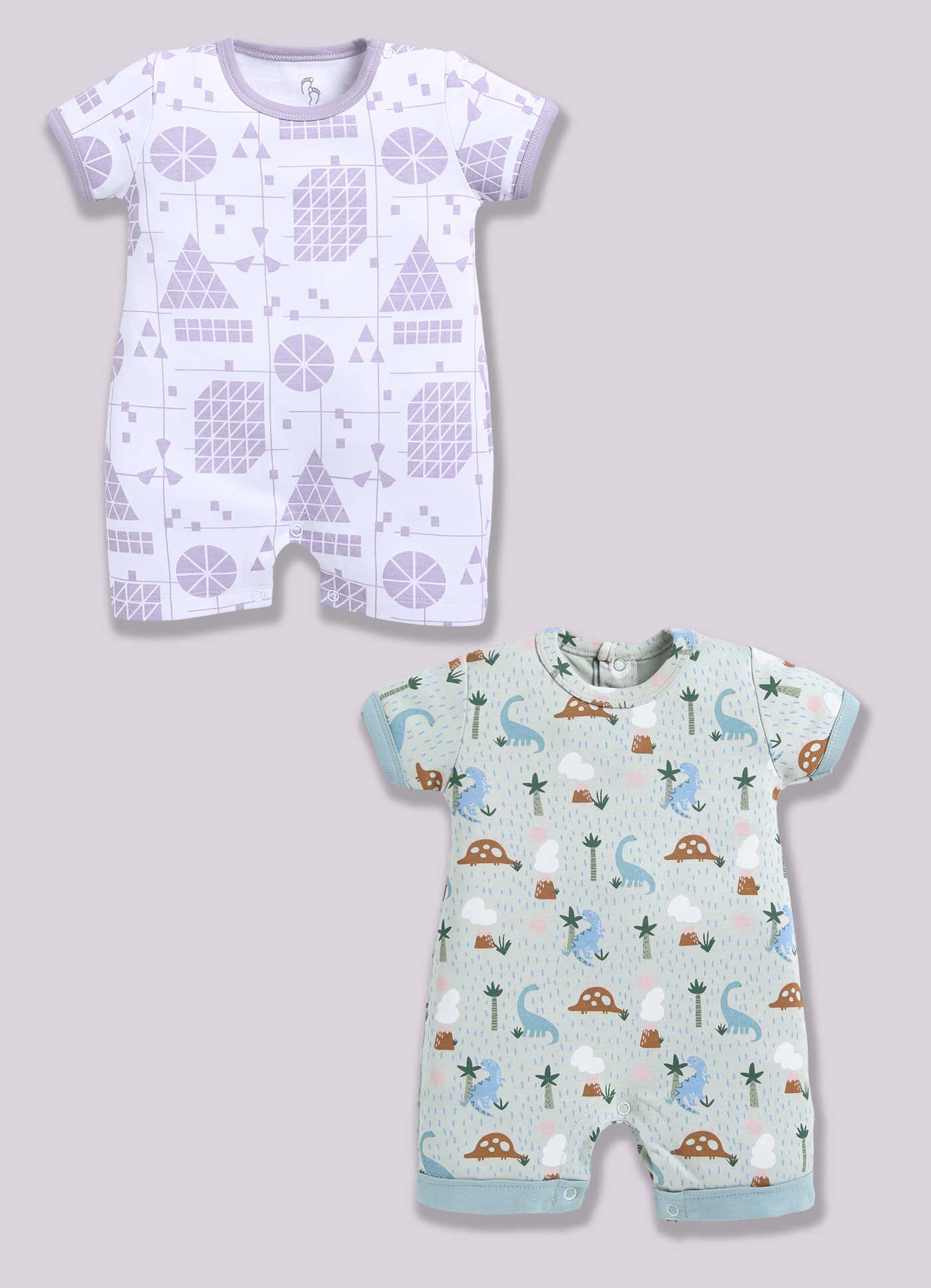 Half Sleeve Romper for Boys - Pista Green & Off-White