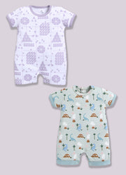 Half Sleeve Romper for Boys - Pista Green & Off-White