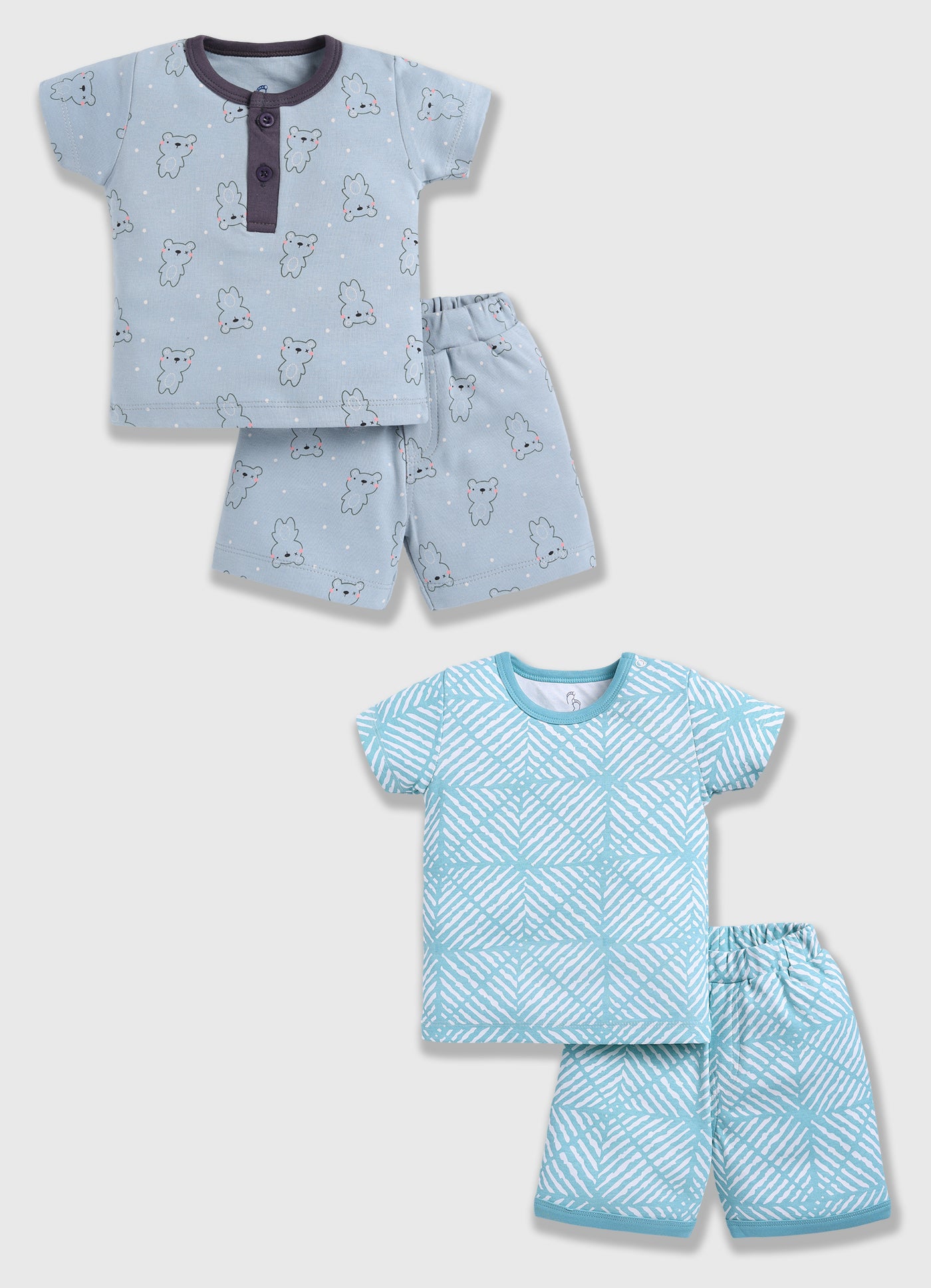 Half Sleeve Top & Bottom for Boys - Slate Grey & Sea Green
