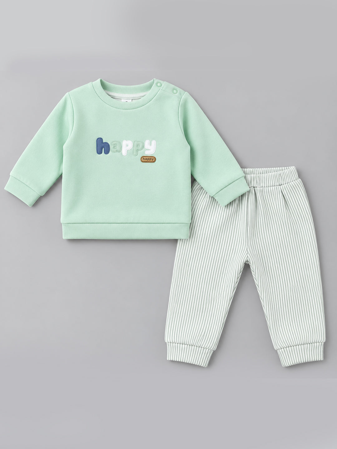 Mint Green Happy Print Full Sleeve Top and Bottom Set