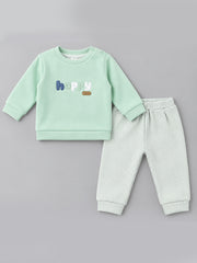 Mint Green Happy Print Full Sleeve Top and Bottom Set