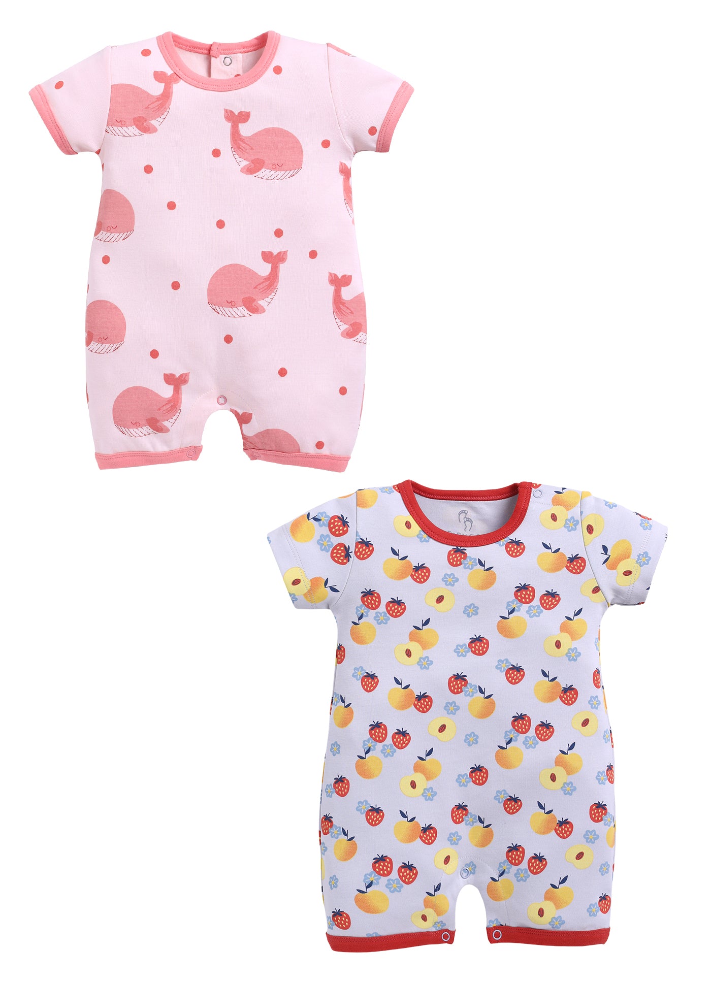 Half Sleeve Romper for Girls - Peach & Salmon