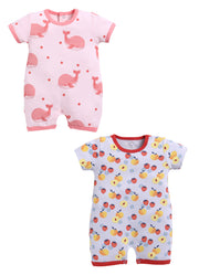 Half Sleeve Romper for Girls - Peach & Salmon