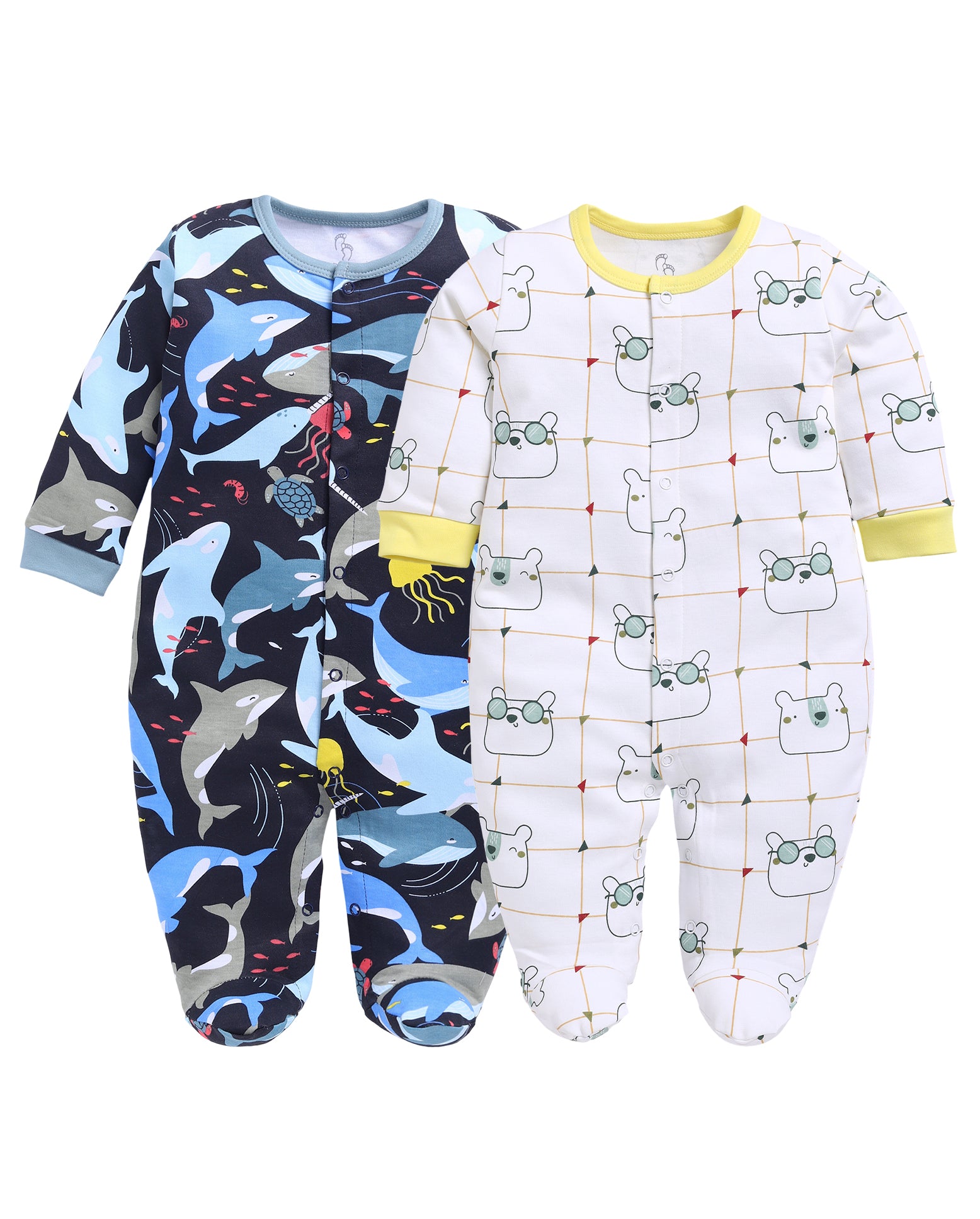 Full Sleeve Romper for Boys - Green & Navy