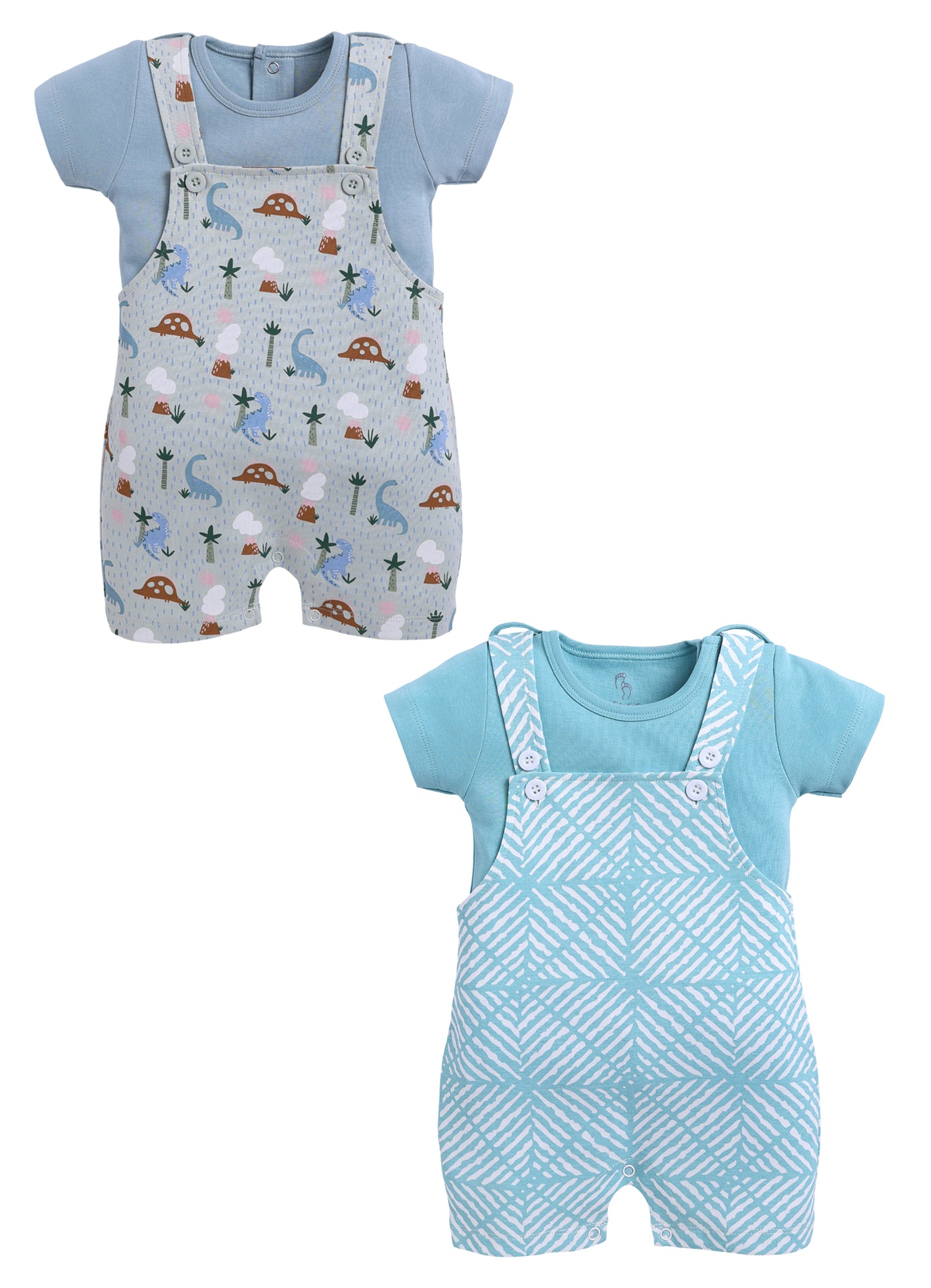 Half Sleeve Dungaree for Boys - Pista Green & Sea Green