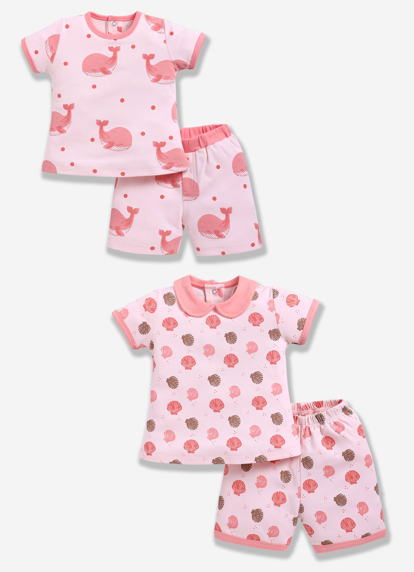 Half-Sleeve Top & Bottom For Girls - Salmon & Coral