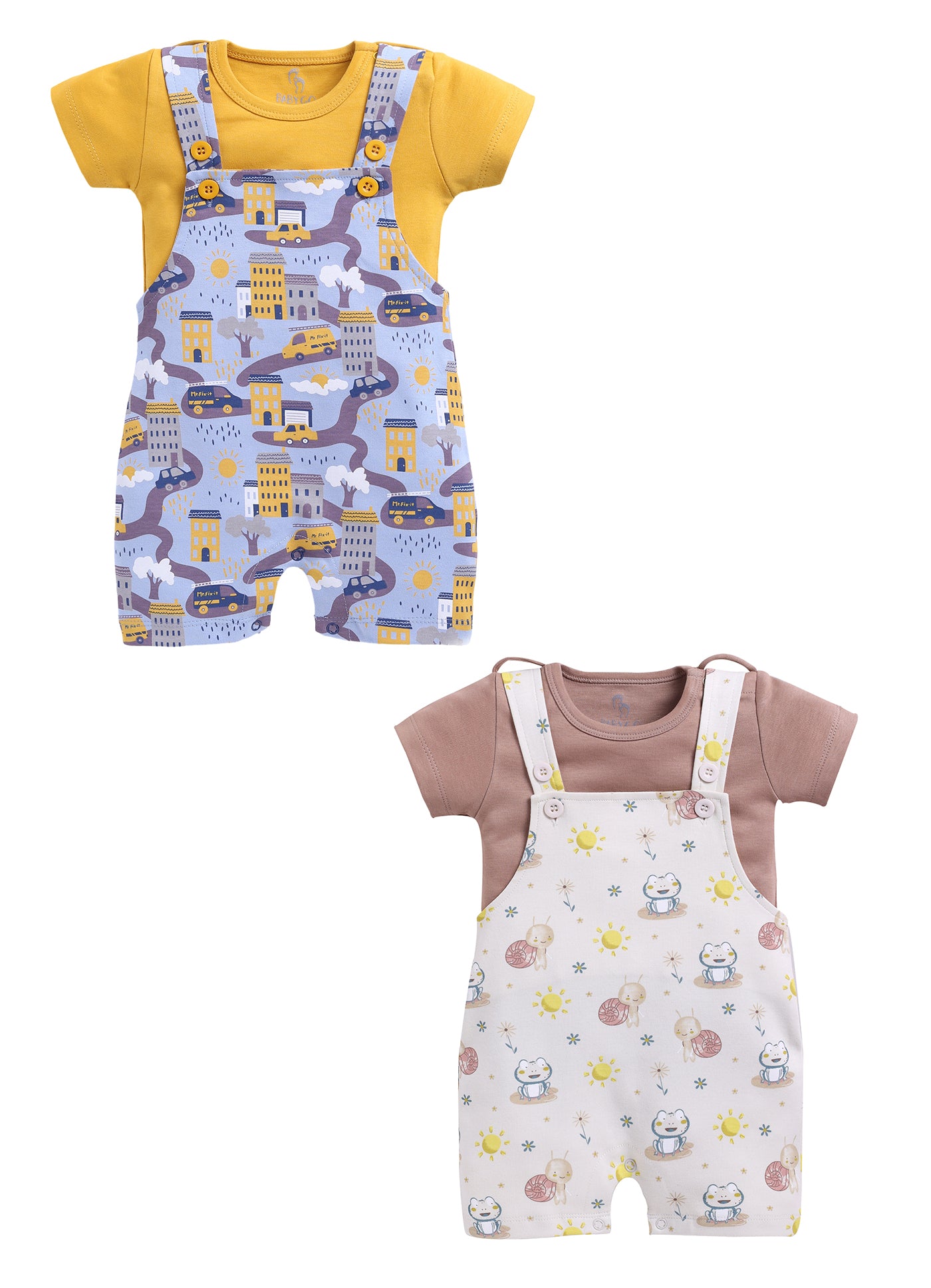 Half Sleeve Dungaree for Boys - Yellow & Beige