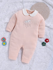 Full Sleeve Romper for Girls – Peach Peter Pan Collar Ribbed