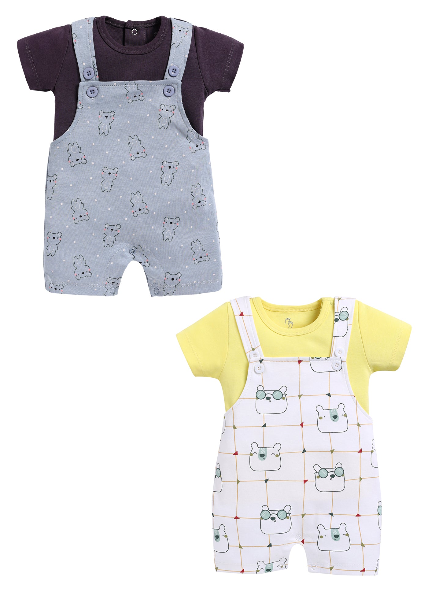 Half Sleeve Dungaree for Boys - Slate Grey & Green