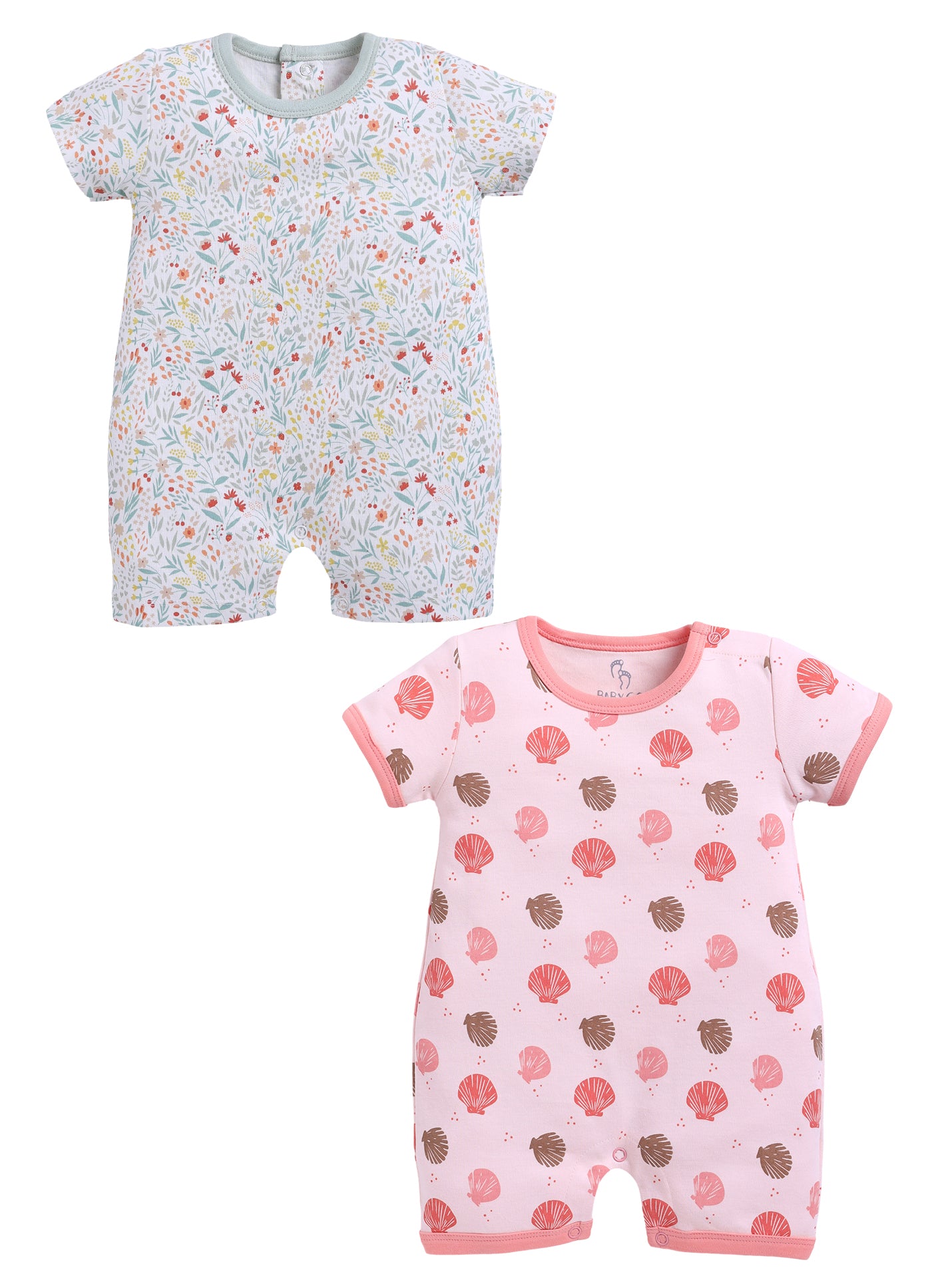 Half Sleeve Romper for Girls - Mint & Coral