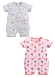 Half Sleeve Romper for Girls - Mint & Coral